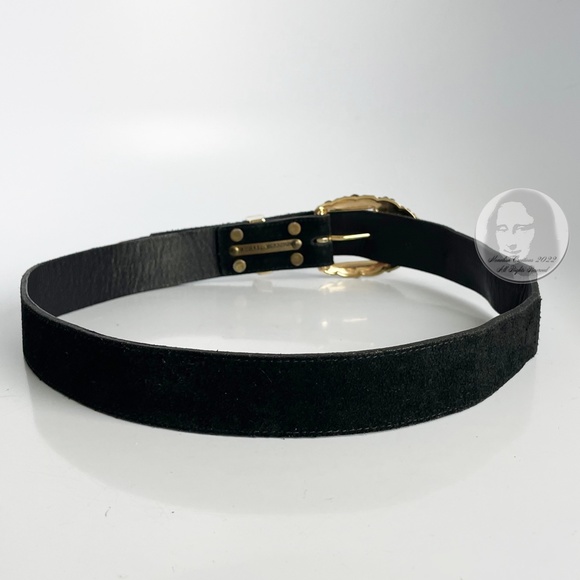 Michael Morrison Belt Embellished Gold Rhinestones Black Suede Leather Vintage - Picture 6 of 12